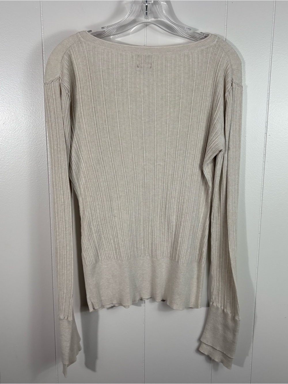 Vintage Y2K Fashion Bug Cream Tan Fitted Ribbed Knit Henley Shirt Bella Swan L - Picture 4 of 6